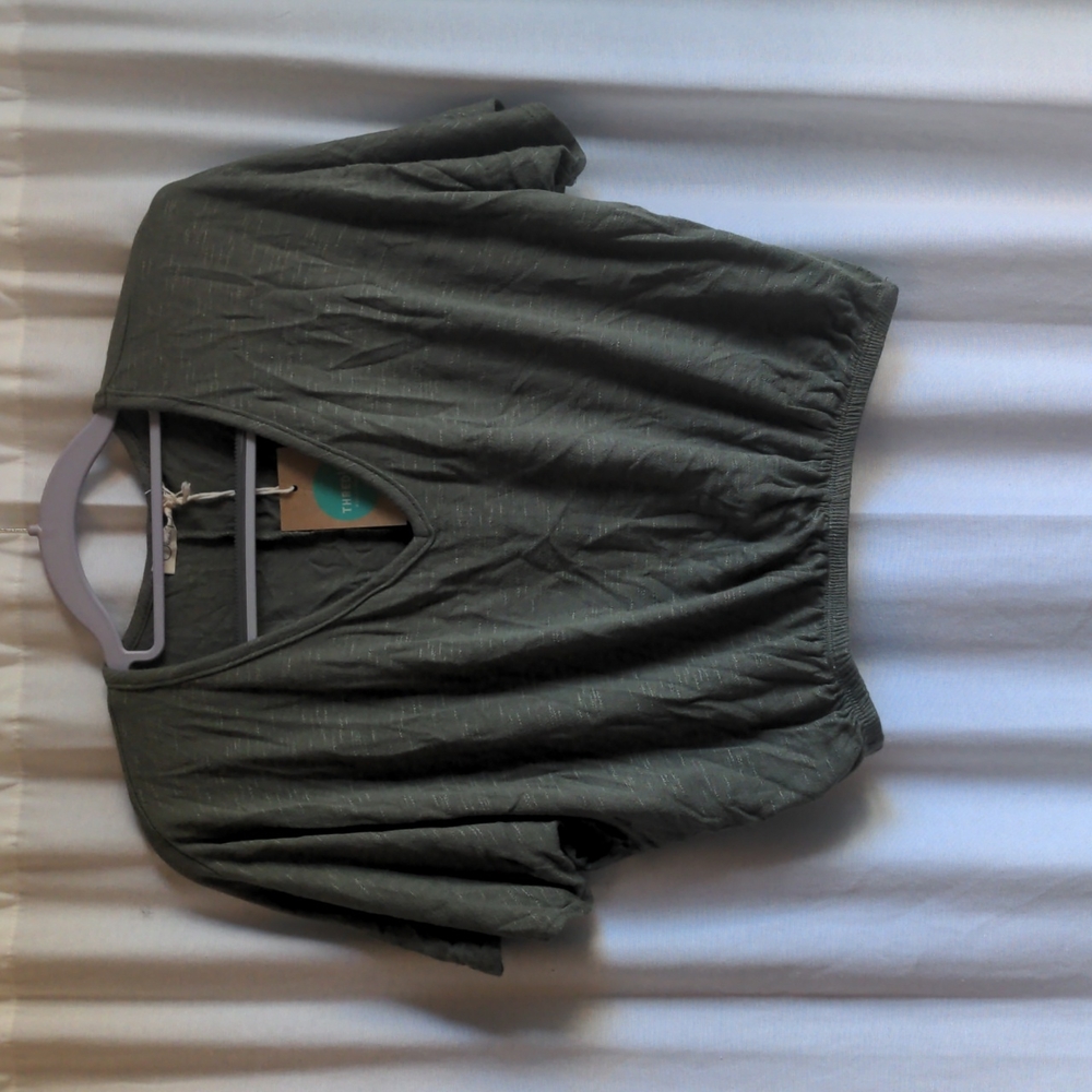 Olive Cop Top with Elastic Wasteband